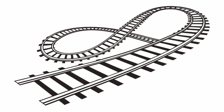Figure eight railroad track diagram with railroad transportation infinity infrastructure engineering movement perspective minimalist isolated