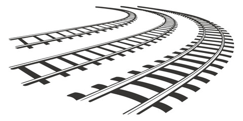 Abstract illustration of parallel curved railway tracks receding into the distance with perspective transportation isolated infrastructure © Sp