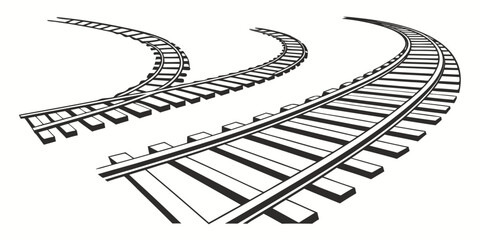 Graphic illustration of splitting railway tracks with perspective curves switching junction perspective transportation isolated railroad © Sp