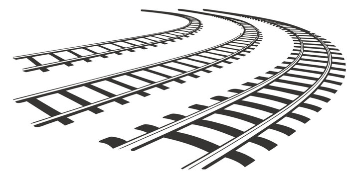 Abstract illustration of parallel curved railway tracks receding into the distance with perspective transportation isolated infrastructure