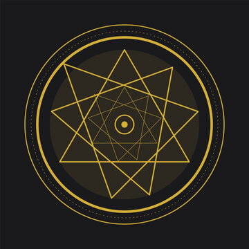 Golden enneagram sacred geometry abstract mystic star background
