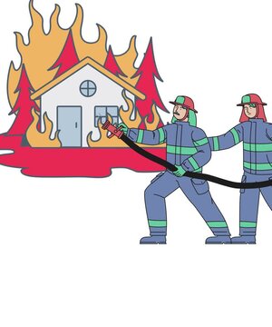 Firefighters are carrying out their duties to put out the fire