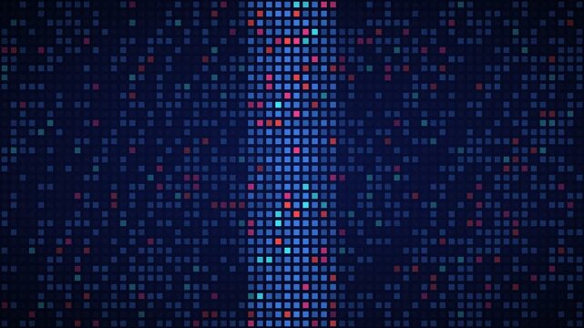 Blue rgb scanning sweep LED grid background, dot matrix display motion loop