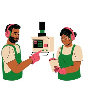 a man working and a woman taking notes