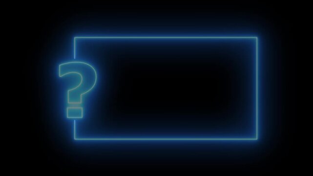 Glowing neon blue question mark frame with pulsing light effect for faq and support border