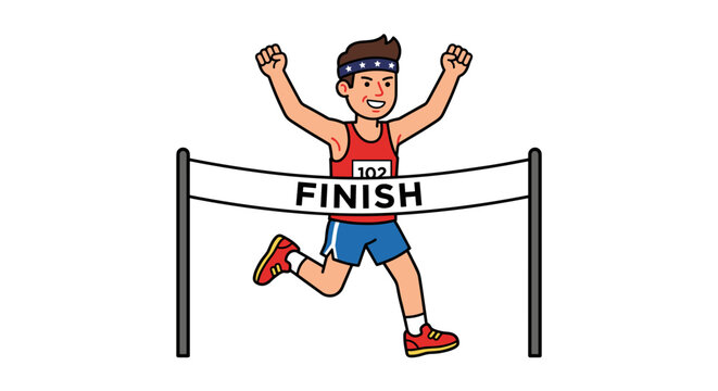 Independence day vector marathon runner crossing finish line