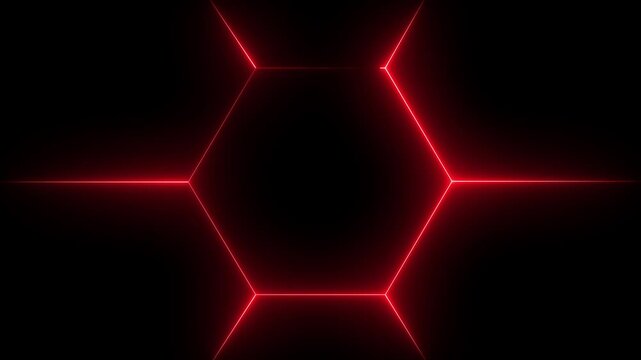 Red neon hexagon glowing frame abstract background, with pulsing light, effect