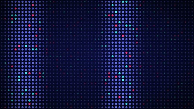 Indigo rgb horizontal wave LED grid background, dot matrix display motion loop