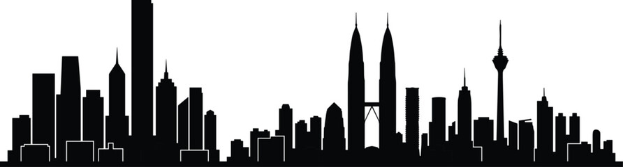 Obraz premium Kuala Lumpur cityscape skyline vector silhouette icon featuring Petronas Towers and urban architecture
