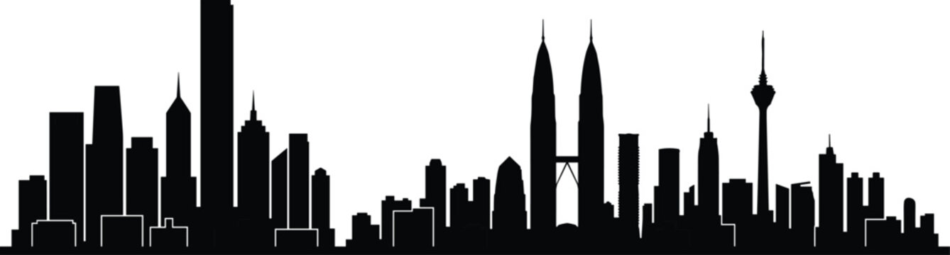Kuala Lumpur cityscape skyline vector silhouette icon featuring Petronas Towers and urban architecture
