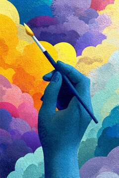 Abstract illustration of an artist&rsquo;s hand with smooth color gradients and modern textures. Elegant design highlights the power of creativity