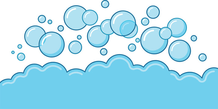 Blue soap bubbles and foam vector illustration isolated on white background