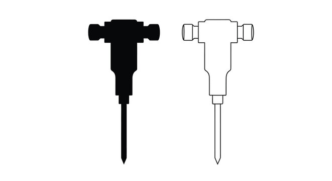 Jackhammer Silhouette And Line Drawing On White Background Silhouette