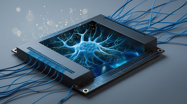 Biological computer neural processor with sapphire blue bioluminescent circuits