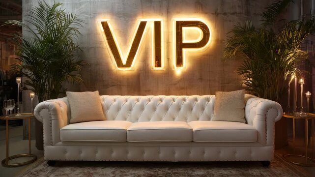 vip lounge with glowing sign and luxury couch animation