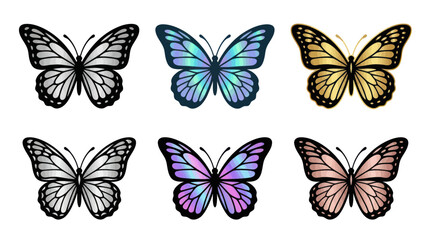 Obraz premium Set of Six Decorative Butterflies in Various Metallic Colors and Styles
