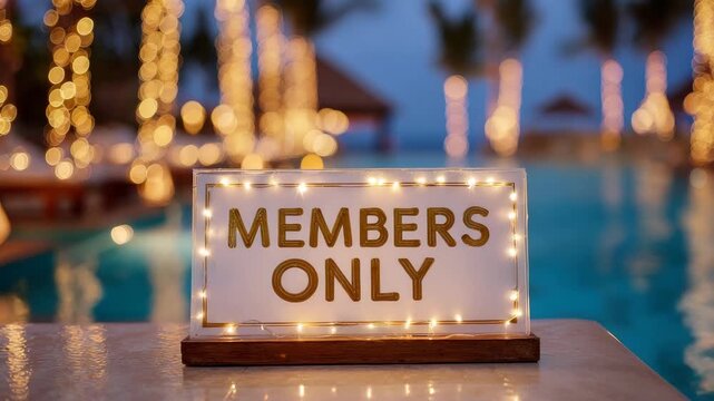 members only sign on pool background decorated with lights animation