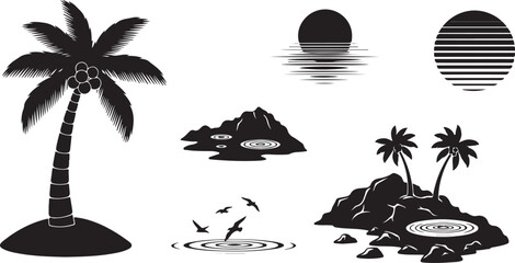 Black and white line collection of birds and marine life including penguin flamingo jellyfish and octopus © DS STORE
