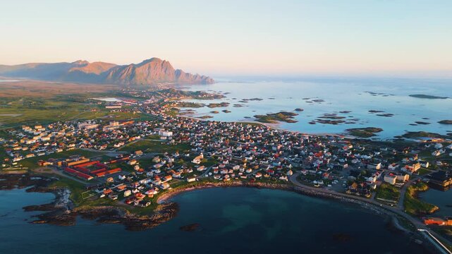 Aerial view of Andenes village and coastline in And&oslash;ya, Northern Norway