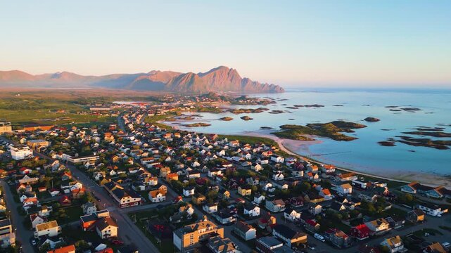 Aerial view of Andenes village and coastline in And&oslash;ya, Northern Norway