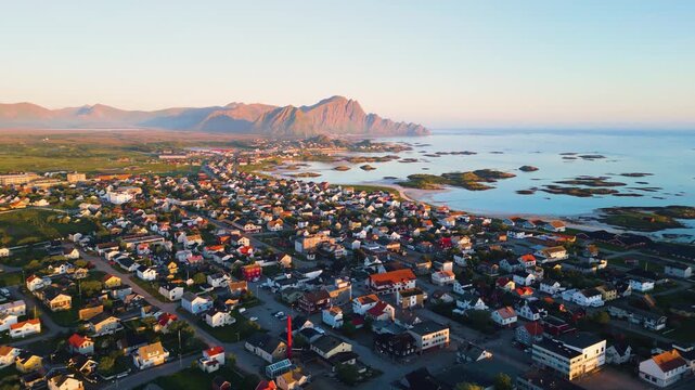 Aerial view of Andenes village and coastline in And&oslash;ya, Northern Norway