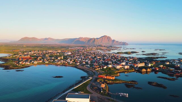 Aerial view of Andenes village and coastline in And&oslash;ya, Northern Norway