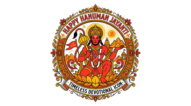 Lord hanuman sitting on lotus with mace and mountain for festival