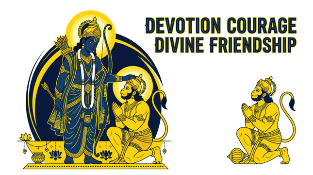 Lord rama blessing lord hanuman in a scene of divine friendship