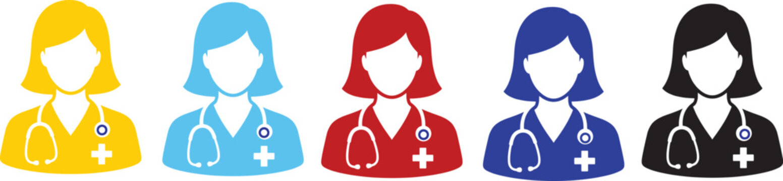 Female Doctor Icons with Stethoscope - Medical Professional Avatar Setr Artwork