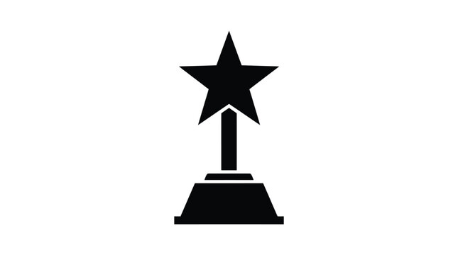Minimalist black silhouette of a star trophy standing on a sturdy base representing achievement success victory performance excellence and high quality rewards for professional business winners