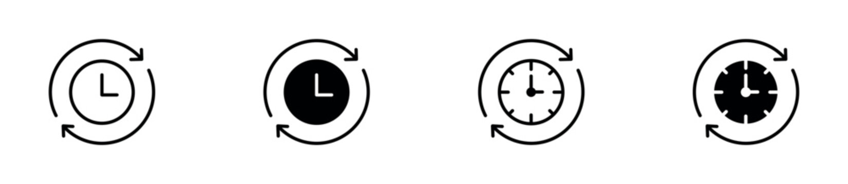 Time Travel Icon Set. History, Timeline Refresh, Uptime and Downtime Management Symbols. Vector Illustration.