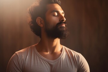 Obraz premium Indian guy does yoga adult contemplation spirituality.