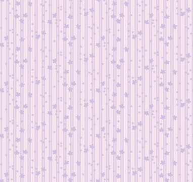 Seamless vintage floral pattern with delicate white blossoms on soft pastel lavender stripes. Romantic folk art design for textile, fabric, wallpaper, wrapping paper  spring nursery decor