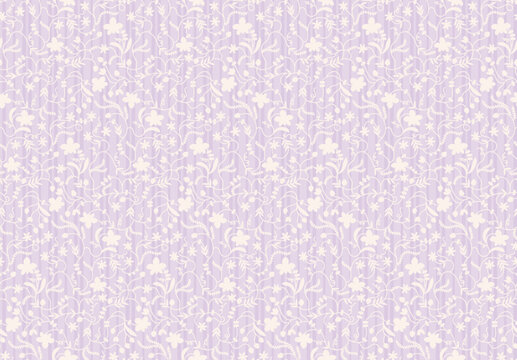 Seamless vintage floral pattern with delicate white vines on soft pastel lavender stripes. Romantic folk art design for textile, fabric, wallpaper, wrapping paper   spring nursery decor