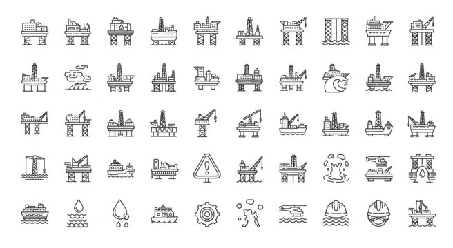 Collection of Monochrome Construction and Industry Icons.