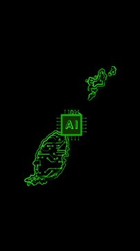 Mobile Vertical Resolution, 2160x3840 Pixels, Grenada Country Map Chipset Technology Opener, Suitable for Tech Events, Science Programs, 
News and Artificial Intelligence Presentations