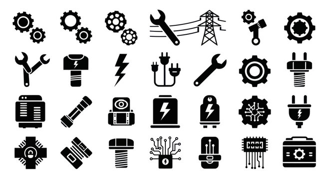 Electrical Engineering and Industrial Maintenance Icon Set