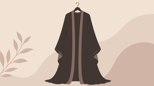 Elegant Silhouette of a Traditional Female Abaya Cloak Hanging on a Wardrobe Hanger Flat Vector Illustration Representing Islamic Fashion Modest Clothing Culture and Middle Eastern Apparel Design