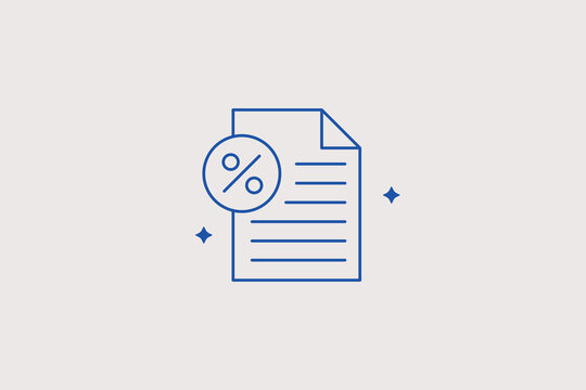 Document paper sheet with percentage sign line icon for financial tax report, commercial discount agreement, invoice. Practical vector illustration for billing.