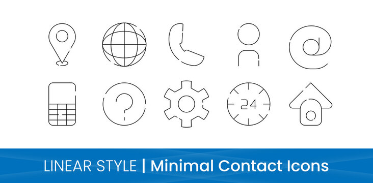 Minimalist Contact Icons Set. Linear Web and Mobile UI Symbols Vector