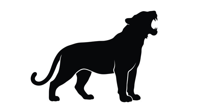 Roaring Tiger Silhouette Against A White Background Silhouette