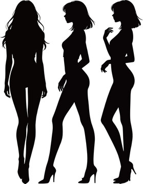 Silhouette Elegance: Women's Fashion Poses in High Heels Art