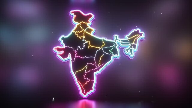 Neon outline map of India with glowing colorful borders