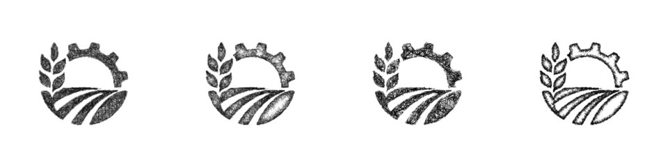 Fototapeta premium Black and white sketch agricultural equipment logo design set