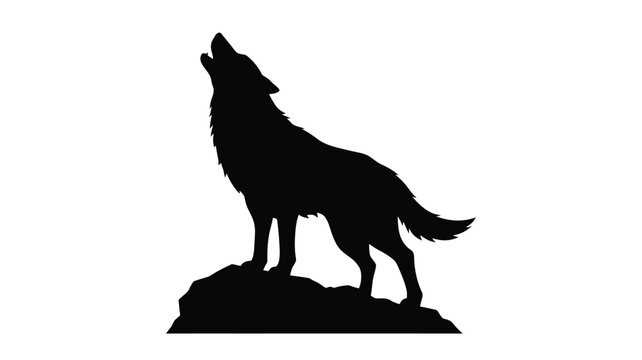 Howling wolf on rocky terrain black silhouette