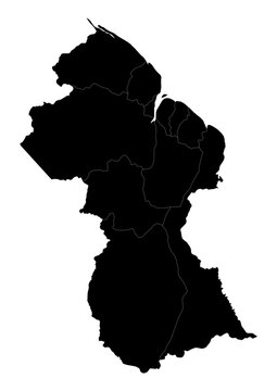 Guyana South America State Map Black Fill White Border High Quality Vector Transparent Background Graphic Design Asset