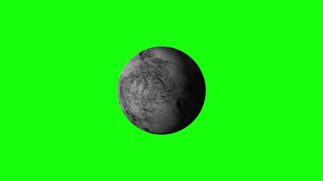 Rotating grey planet Eris dwarf celestial body animation on green screen background.