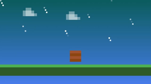 Pixel Art Animation of Treasure Chest Opening at Night with Rain