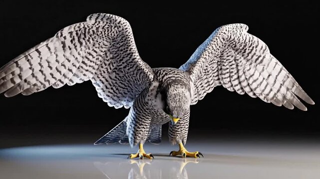 Peregrine falcon performs dance in detailed CG fur rendering with VSRExport at an indoor studio setting