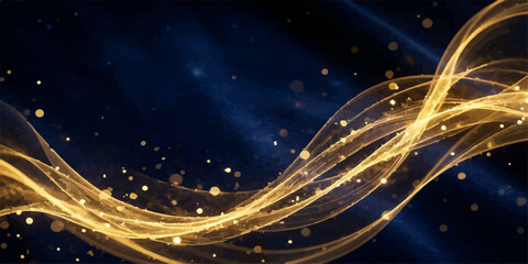 Flowing golden light trails and shimmering particles with particles sparkling abstract background backdrop wallpaper artistic illumination celebration © Romana